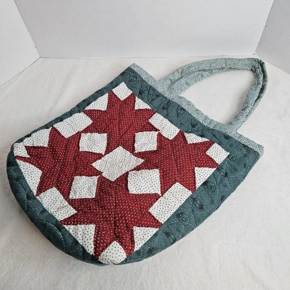 Handmade Quilted Patchwork Tote Bag Cotton Grocery Shopping Reusable